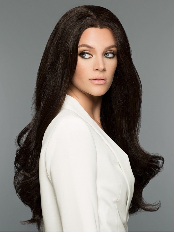 Black 26" Wavy Long 100% Hand-tied Without Bangs Human Hair Wigs