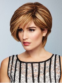 Ombre/2 tone 8" Straight Short 100% Hand-tied Layered Human Hair Wigs
