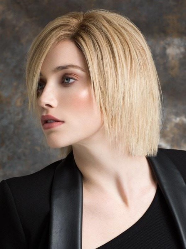 Blonde 9" Straight Chin Length 100% Hand-tied With Bangs Human Hair Wigs
