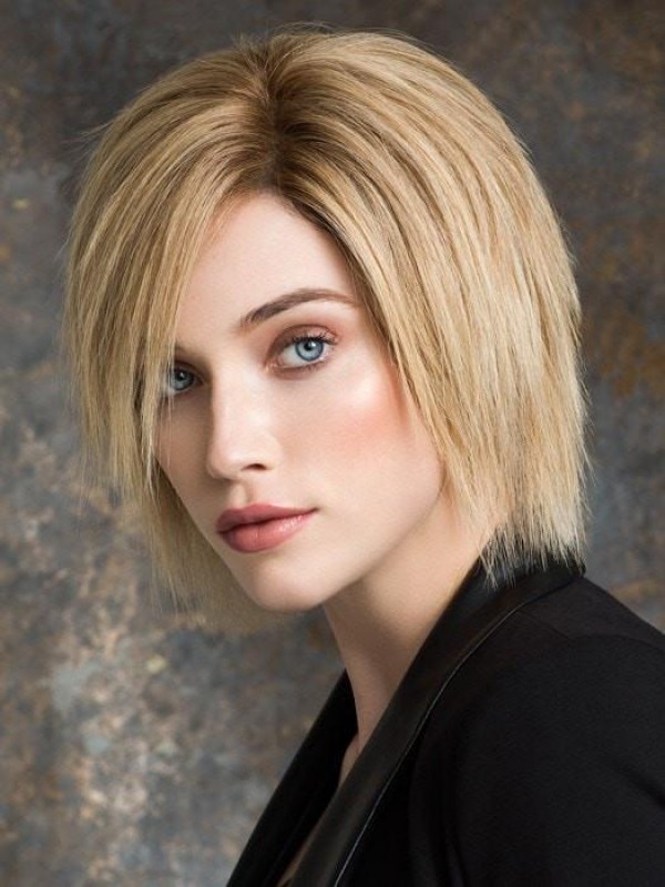 Blonde 9" Straight Chin Length 100% Hand-tied With Bangs Human Hair Wigs