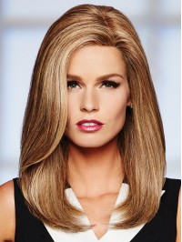 Blonde 16" Straight Long Monofilament With Bangs Human Hair Wigs