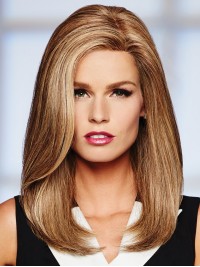 Blonde 16" Straight Long Monofilament With Bangs Human Hair Wigs