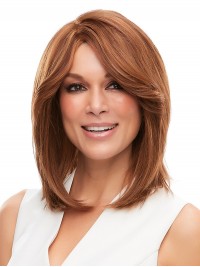 Blonde 13" Straight Shoulder Length 100% Hand-tied With Bangs Human Hair Wigs