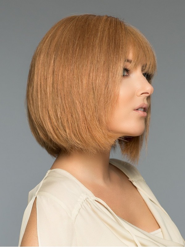 Blonde 11" Straight Chin Length Monofilament With Bangs Human Hair Wigs