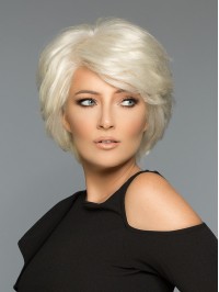 White 5" Wavy Short Monofilament Layered Human Hair Wigs