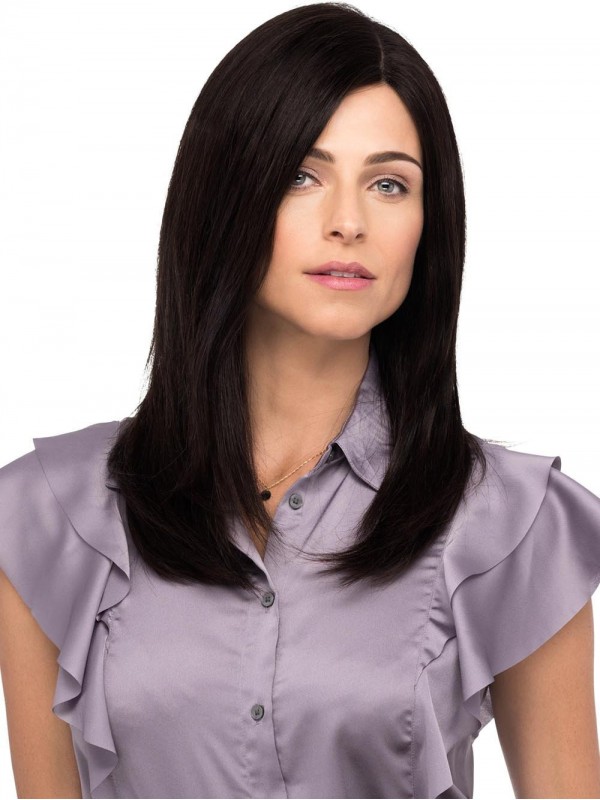 Black 16" Straight Long 100% Hand-tied With Bangs Human Hair Wigs