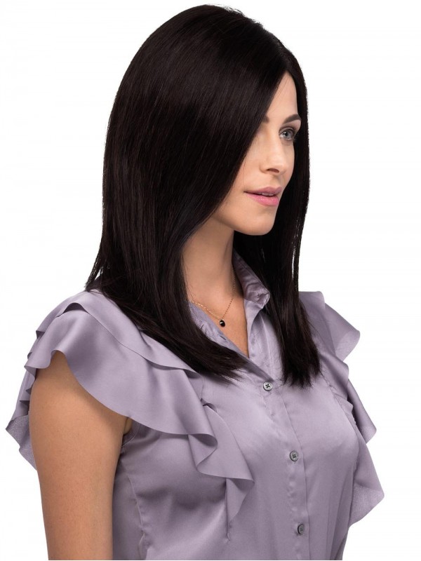 Black 16" Straight Long 100% Hand-tied With Bangs Human Hair Wigs