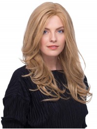 Blonde 17" Wavy Long 100% Hand-tied With Bangs Human Hair Wigs