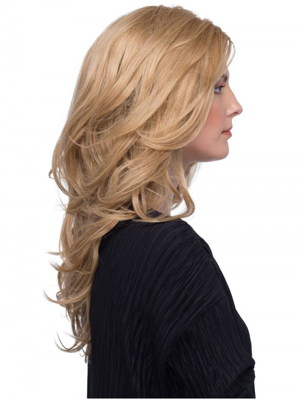 Blonde 17" Wavy Long 100% Hand-tied With Bangs Human Hair Wigs