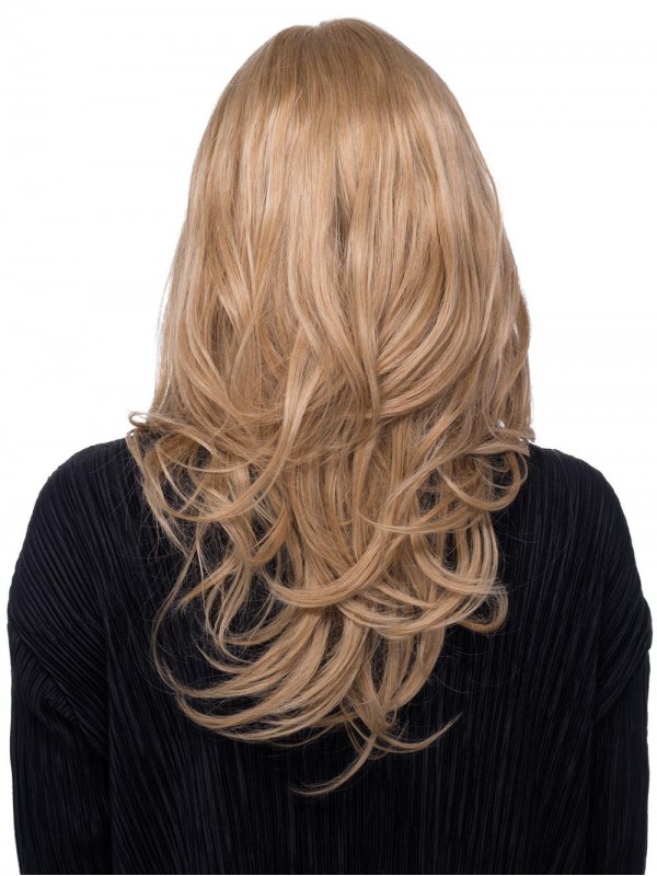 Blonde 17" Wavy Long 100% Hand-tied With Bangs Human Hair Wigs