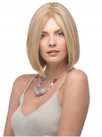 Blonde 12" Straight Chin Length 100% Hand-tied Without Bangs Human Hair Wigs