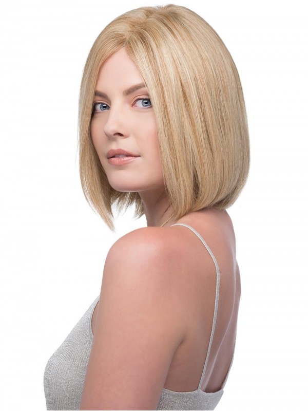 Blonde 12" Straight Chin Length 100% Hand-tied Without Bangs Human Hair Wigs