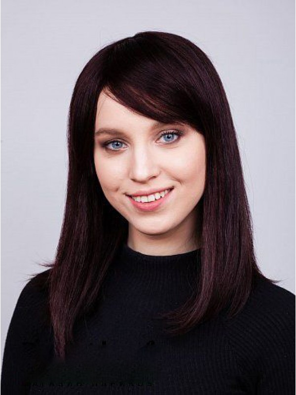 Remy Human Hair Straight With Bangs 14" Lace Front Wigs For Female