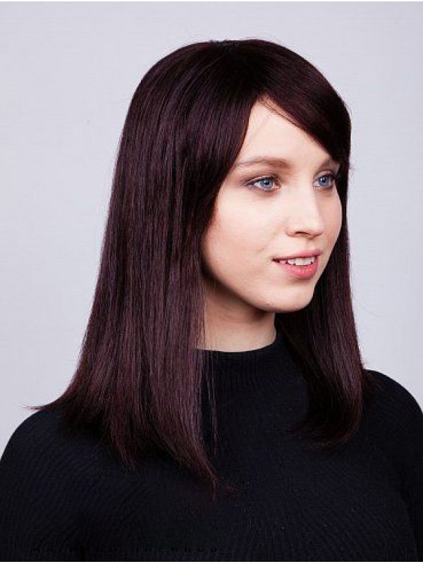 Remy Human Hair Straight With Bangs 14" Lace Front Wigs For Female
