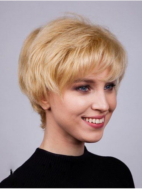 Boycuts Remy Human Hair Capless Straight Women Short Wigs