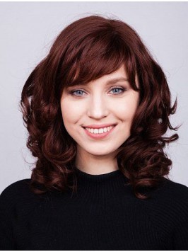 14" Wavy With Bangs Women Medium Wigs