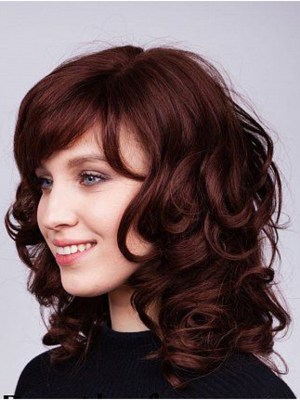 14" Wavy With Bangs Women Medium Wigs