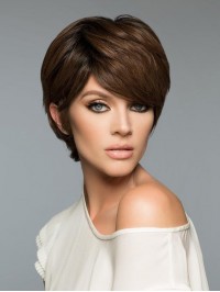 Fashion Brown Cropped Straight Boycuts Human Hair Wigs