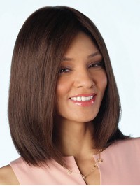 Brown Shoulder Length 14" Without Bangs Cheap Human Hair Wigs