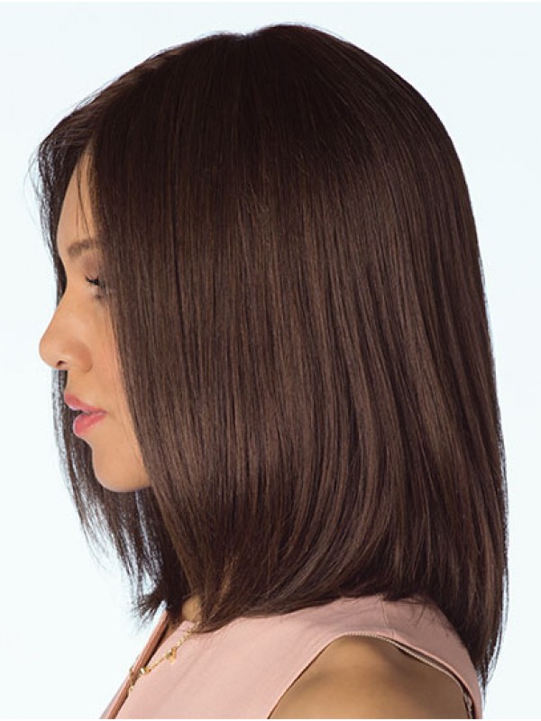 Brown Shoulder Length 14" Without Bangs Cheap Human Hair Wigs