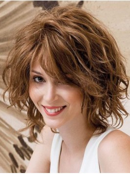 Human Hair 12" Wavy Auburn Hand Knotted Wigs