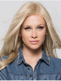 Blonde Without Bangs Straight 16" Sleek Remy Monofilament Wigs
