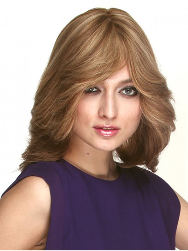 14" Wavy Brown Shoulder Length Monofilament Bob Wig Women'S Accessories