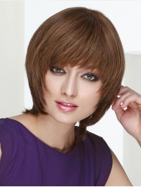 Chin Length Straight Remy Human Hair Brown 10" Lace Wig Buy