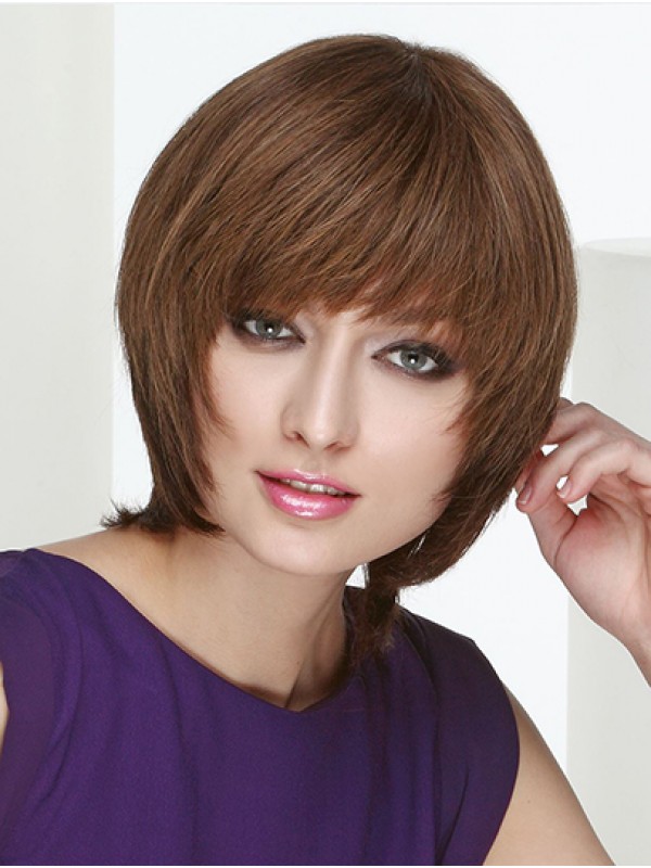 Chin Length Straight Remy Human Hair Brown 10" Lace Wig Buy