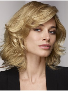 Shoulder Length Lace Front Curly Bobs Blonde Human...