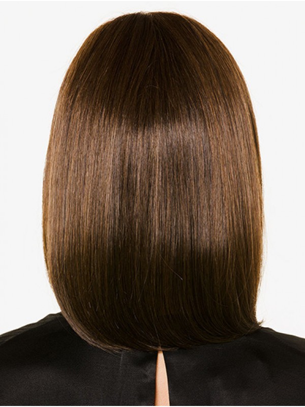 Shoulder Length 100% Hand-tied Straight Bobs Brown Human Hair Wigs For Women
