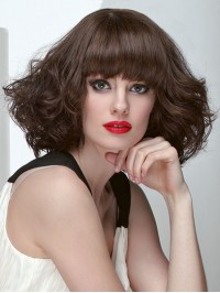 12" Curly Brown Shoulder Length Monofilament Bob Wigs For Sale