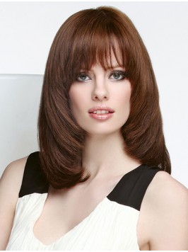 Shoulder Length Straight Remy Human Hair Brown 14&...