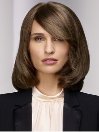 Shoulder Length Monofilament Straight Bobs Brown Real Human Hair Wigs