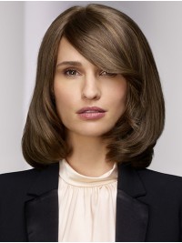 Shoulder Length Monofilament Straight Bobs Brown Real Human Hair Wigs