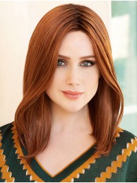 Auburn Shoulder Length 100% Hand-Tied Straight Without Bangs Real Human Hair Wigs