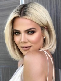 Blonde Central Parting Short Straight Bob Style 13*6 Lace Front Human Hair Wigs 10 Inches