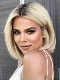 Blonde Central Parting Short Straight Bob Style 13*6 Lace Front Human Hair Wigs 10 Inches