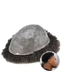 PU Afro Toupee For Black Men Human Hair African American Hair Wig For Men