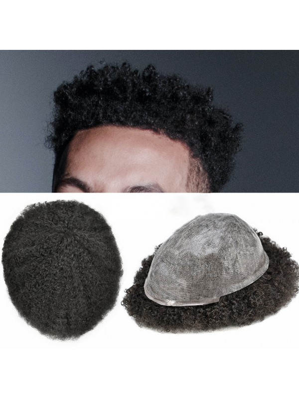 PU Afro Toupee For Black Men Human Hair African American Hair Wig For Men