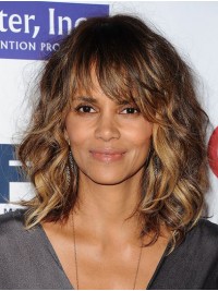 Wavy Ombre/2 Tone Capless Shoulder Length With Bangs Halle Berry Wigs 