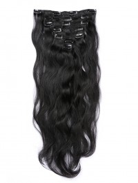 Black Long Wavy Clip In Extension