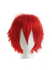 Layered Red Short Straight Synthetic Cosplay Wigs With Bangs 10 Inches