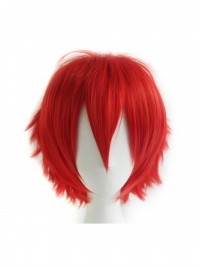 Layered Red Short Straight Synthetic Cosplay Wigs With Bangs 10 Inches
