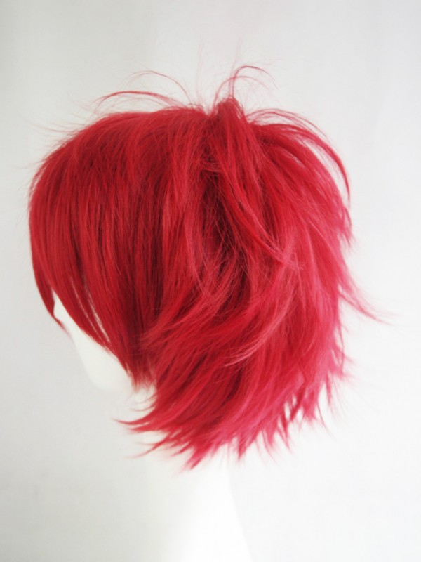 Layered Red Short Straight Synthetic Cosplay Wigs With Bangs 10 Inches