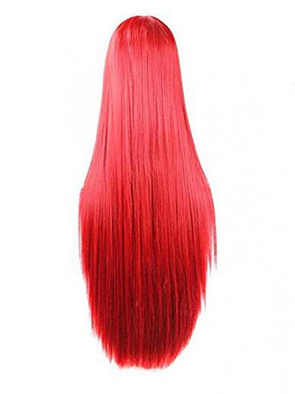 Red Long Straight Synthetic Capless Cosplay Wigs With Bangs 46 Inches