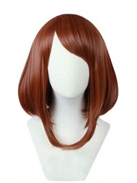 Long Brown Short Straight Bob Style Synthetic Capless Cosplay Wigs With Side Bangs 16 Inches