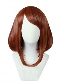 Long Brown Short Straight Bob Style Synthetic Capless Cosplay Wigs With Side Bangs 16 Inches