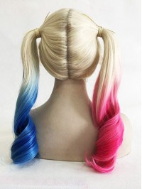 Central Parting Long Pink Blue Color Loose Wave Cosplay Capless Synthetic Wig 24 Inches