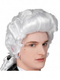 Long Masquerade Male Baroque Silver-White Synthetic Capless Cosplay Wigs 16 Inches